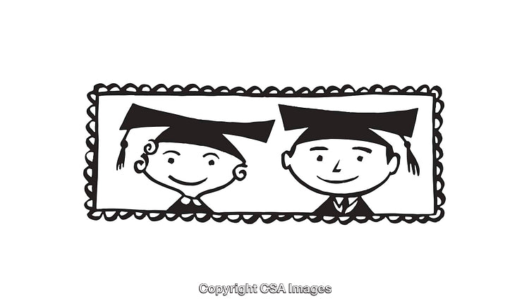 Illustration of Two Graduates in Caps and Gowns with Smiling Faces