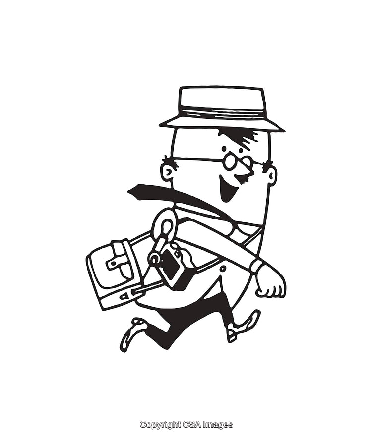 Cheerful Man in Business Attire Running With a Briefcase in Black and White