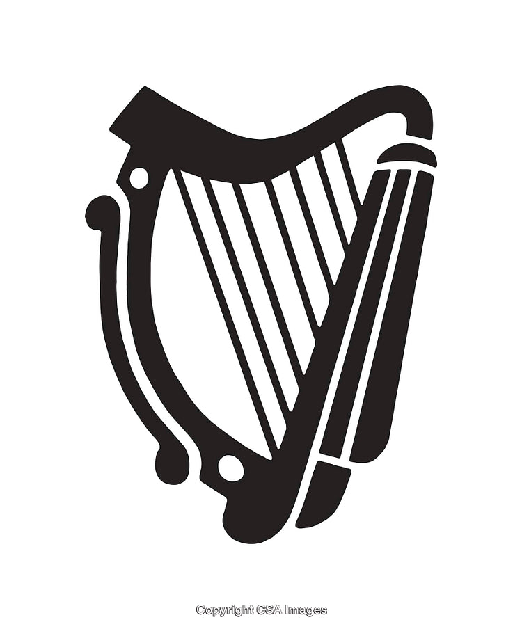 Black and White Harp Illustration in Elegant Line Art Style