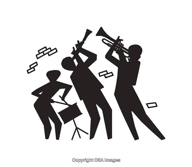 Silhouette of Musicians Playing Instruments in a Jazz Ensemble