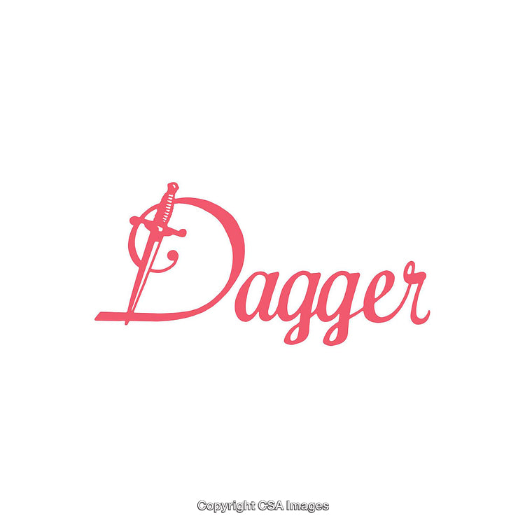Red Stylized Typeface Branding Logo with Dagger Icon on White