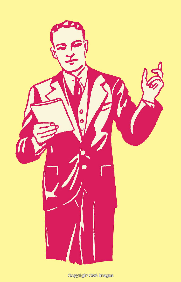 Vintage Line Art Illustration of a Man Giving a Presentation or Speech