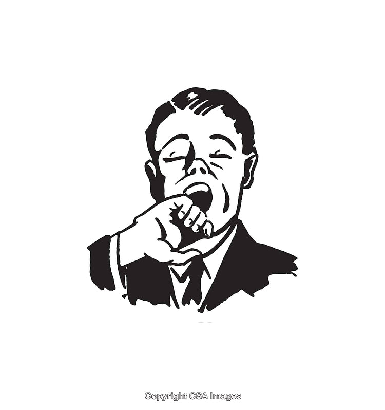 Black and White Line Art Illustration of a Yawning Man