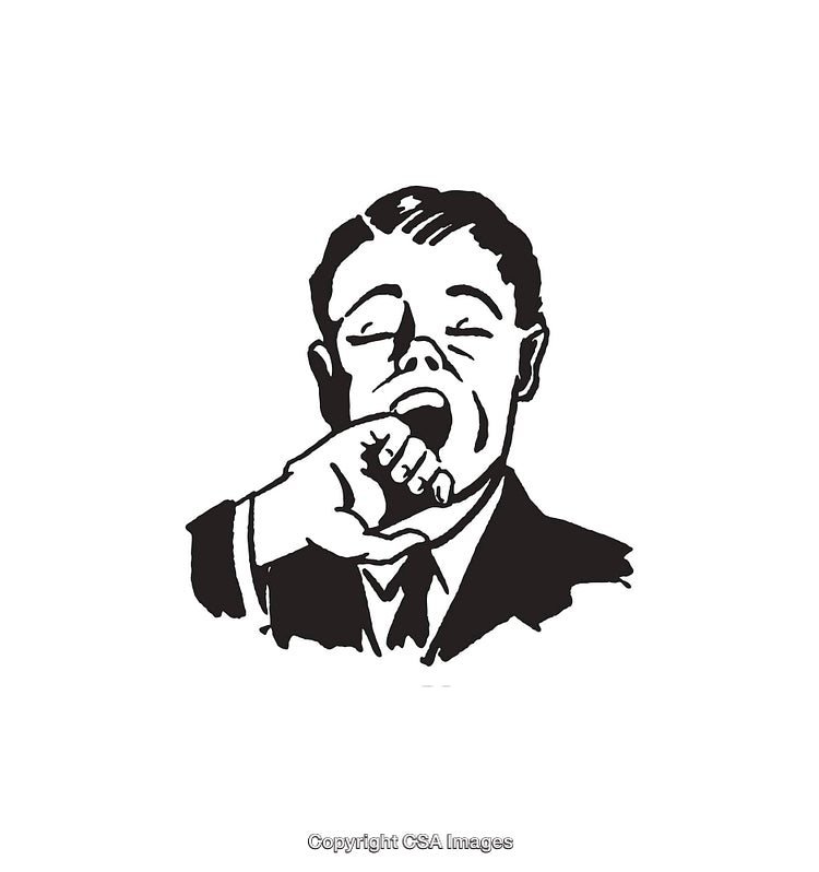 Black and White Line Art Illustration of a Yawning Man
