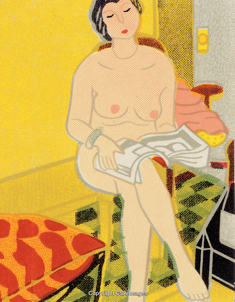 Colorful Illustration of a Woman Reading in a Bright Room Setting