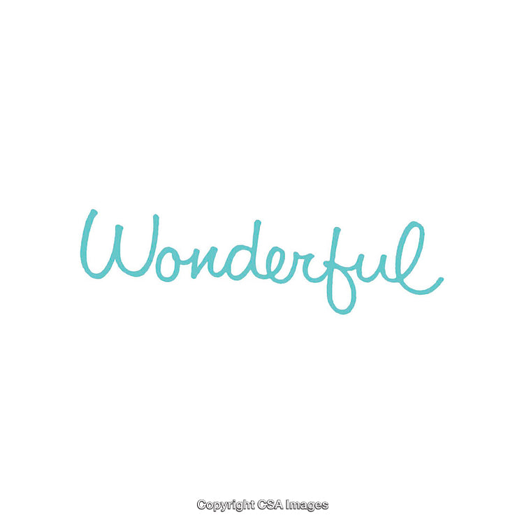 Wonderful Handwritten Word in Aqua on White Background