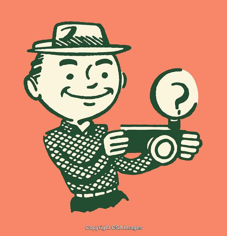 Retro Illustration of Smiling Man Holding a Camera with a Flash