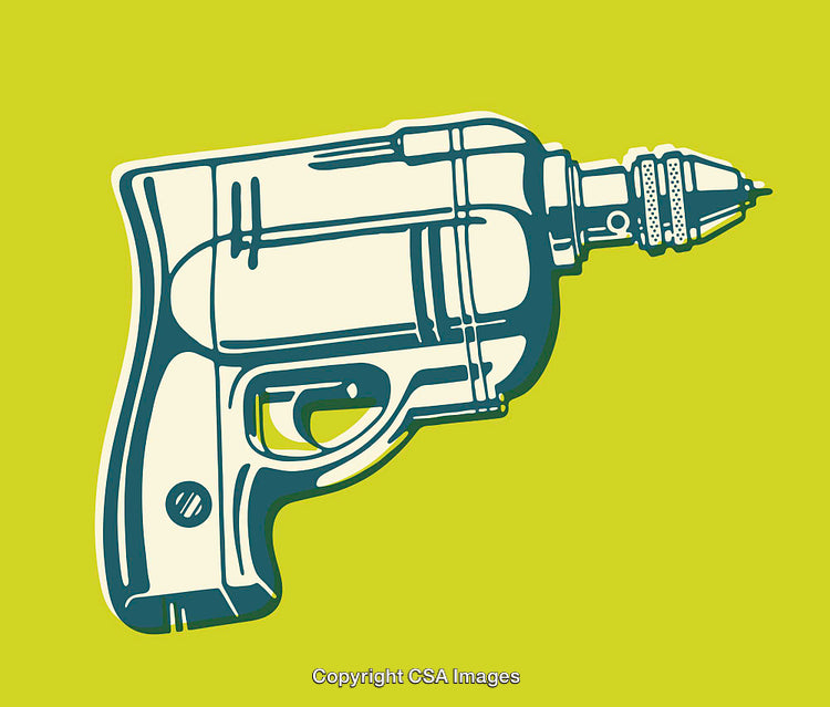 Illustrative Graphic of a Drill Designed as a Handgun on Yellow Background
