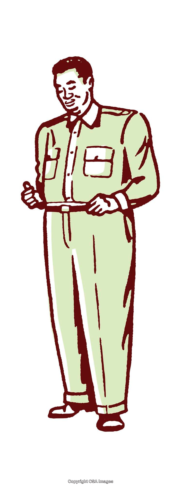 Smiling Man in Green Jumpsuit Illustrated in Retro Style