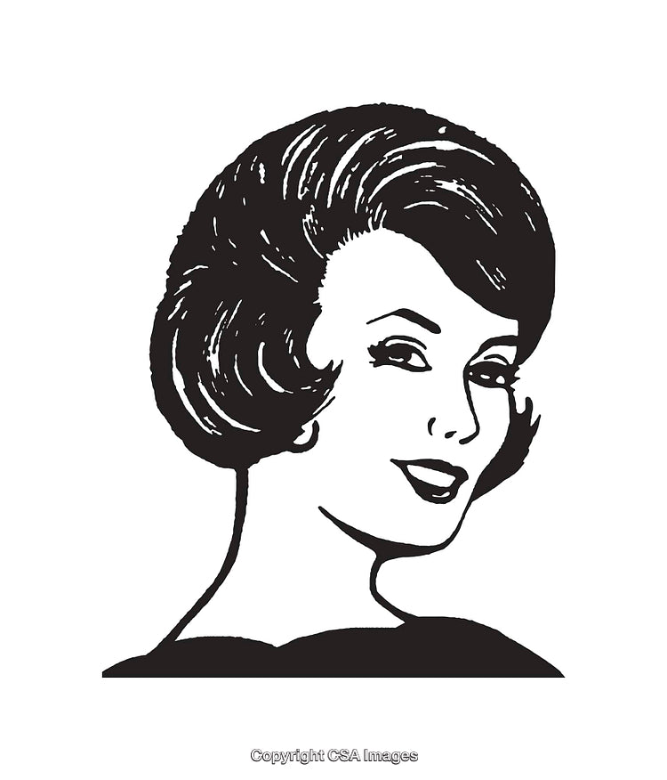 Retro Style Black and White Illustration of a Smiling Woman