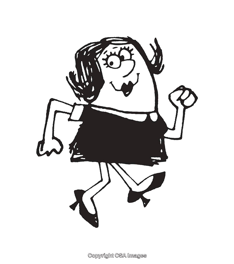 Playful Black-And-White Line Art of a Happy Dancing Woman