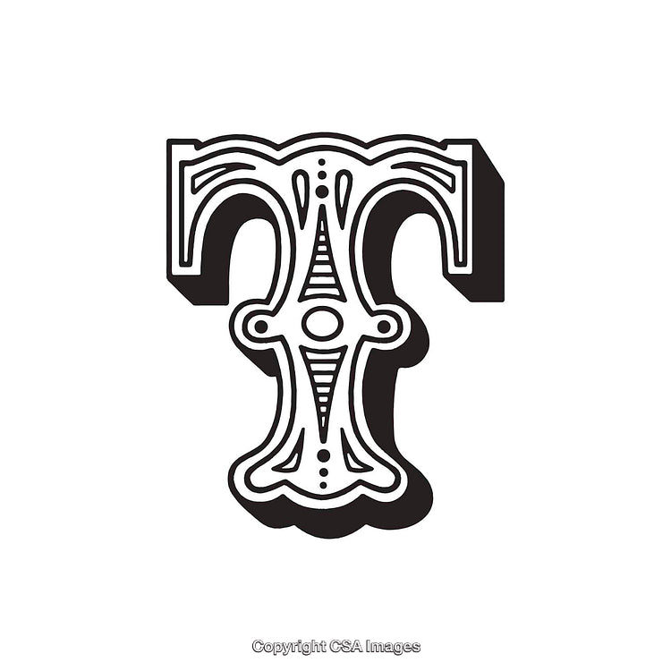 Intricately Designed Vintage Letter T in Black and White Theme