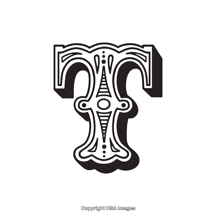 Intricately Designed Vintage Letter T in Black and White Theme