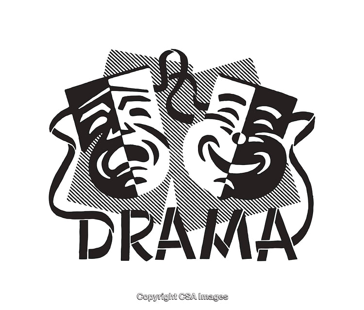 Classic Theater Masks Representing Comedy and Tragedy in Black and White