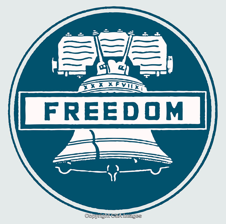 Vintage Illustration of Liberty Bell with Freedom Inscription in Blue