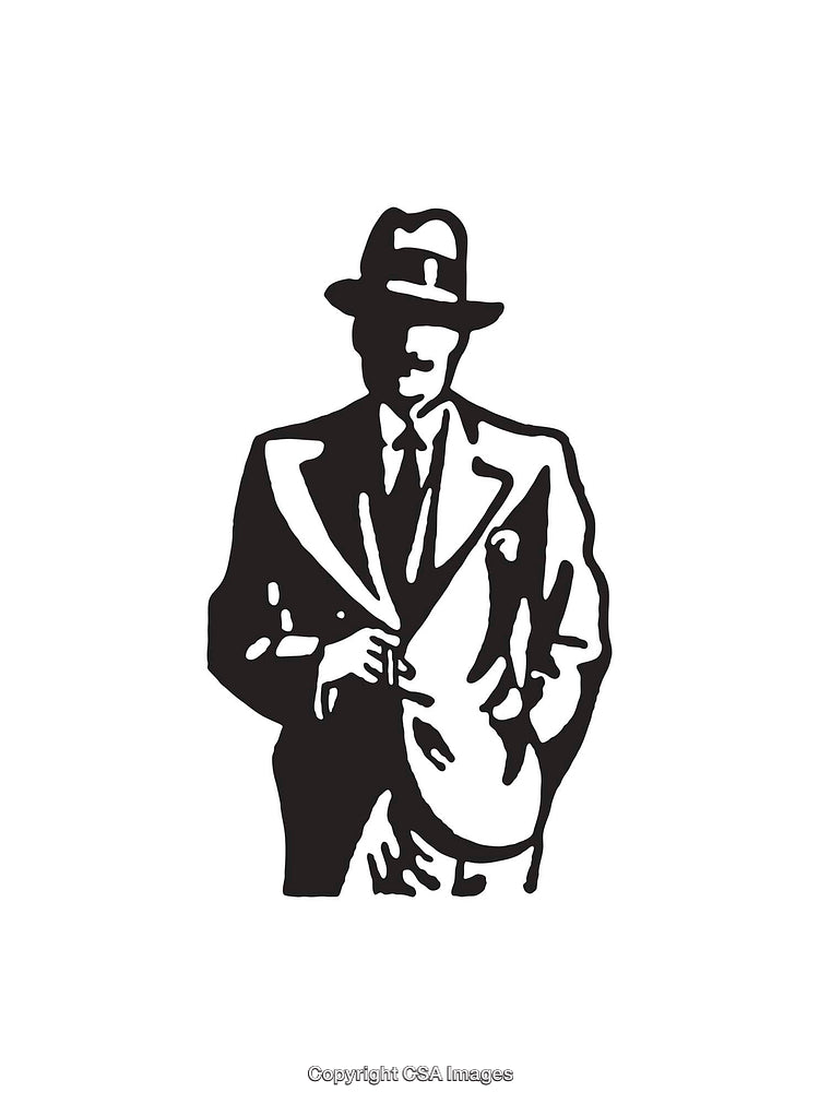 Silhouetted Line Art of Stylish Man in Suit and Hat