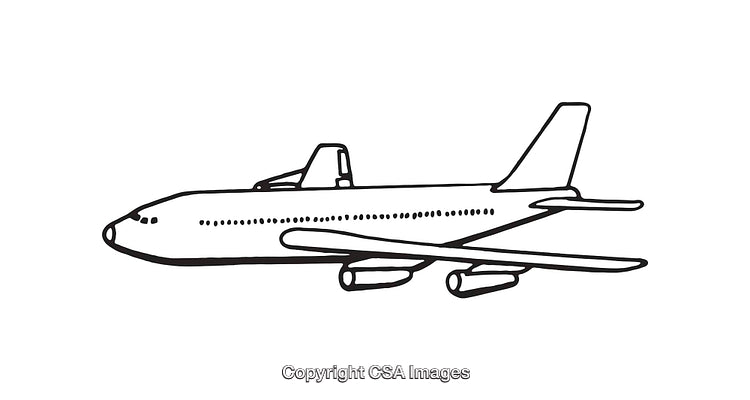 Hand-Drawn Line Art Illustration of a Commercial Airplane