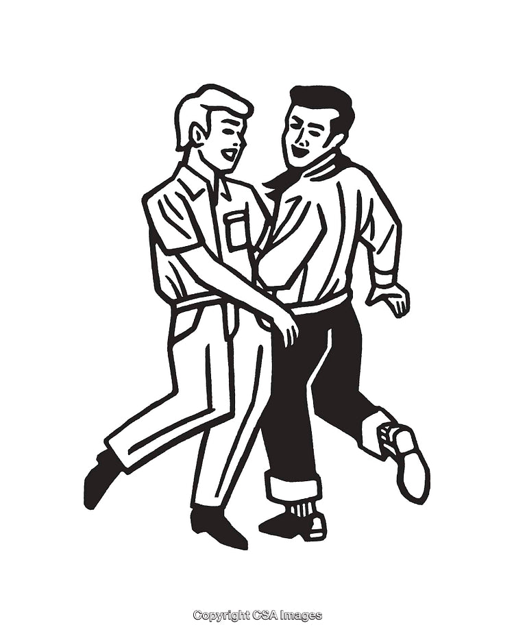 Black and White Line Art Illustration of Two Dancing People