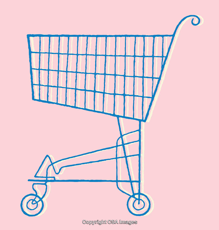 Minimalist Line Art Illustration of Shopping Cart on Pink Background