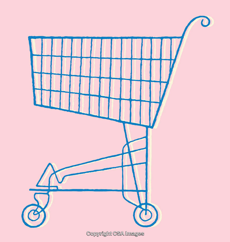 Minimalist Line Art Illustration of Shopping Cart on Pink Background