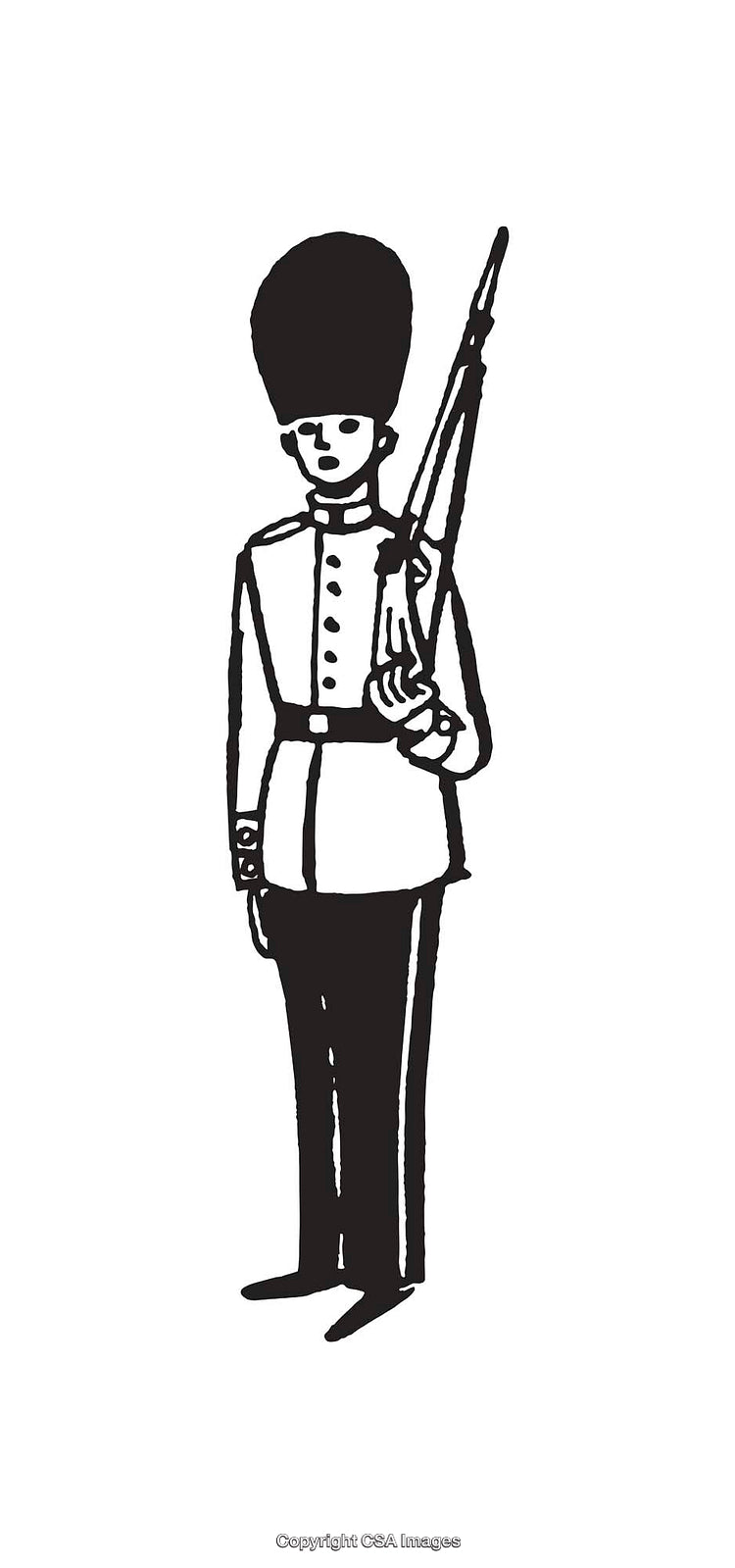 Black and White Line Art of a Guard in Uniform