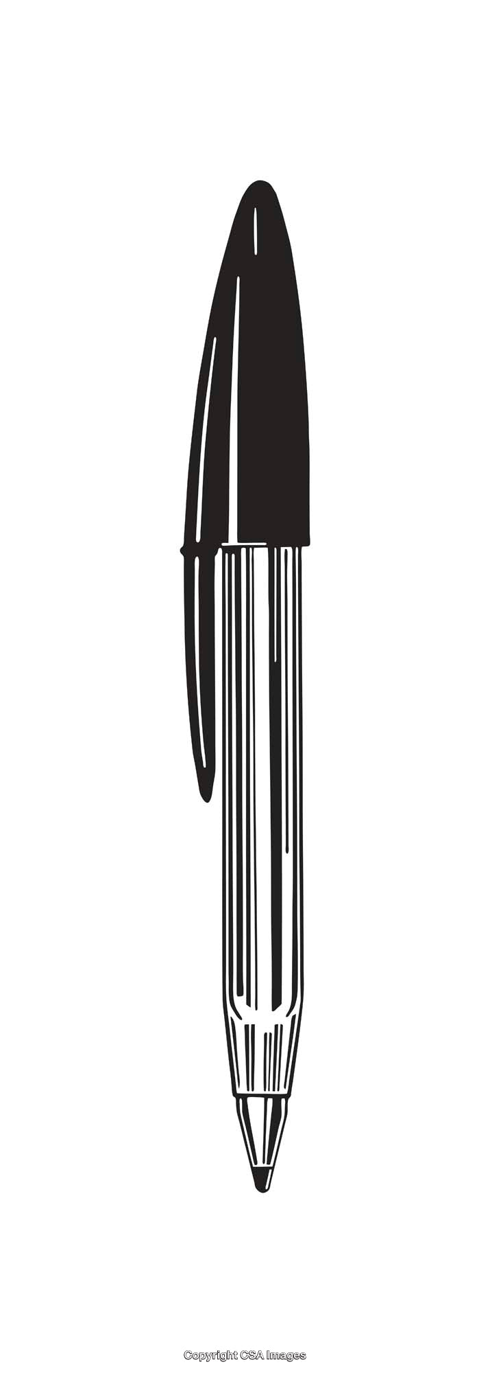 Minimalist Black and White Line Art Illustration of a Ballpoint Pen