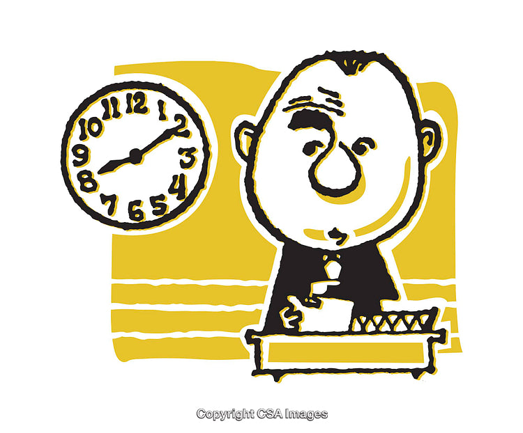 Illustration of Office Worker With Clock Displaying Time
