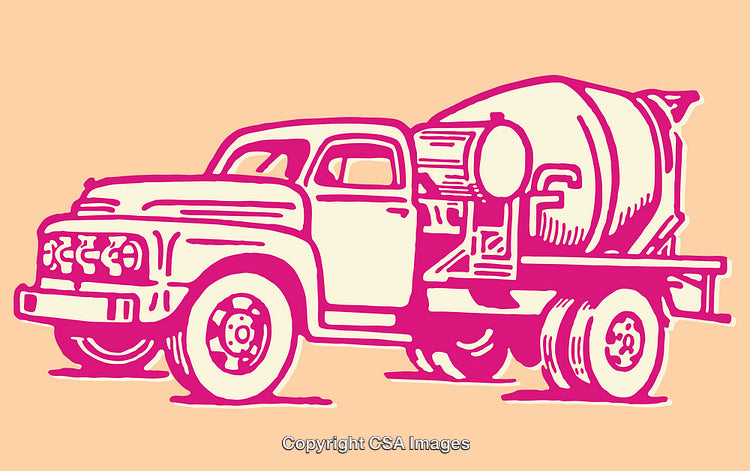 Vintage Line Art Illustration of a Classic Cement Mixer Truck