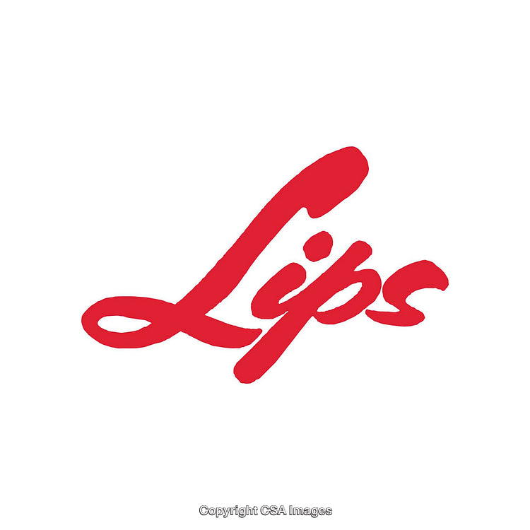 Minimalist Graphic Design Featuring Red Calligraphy of the Word 'Lips'