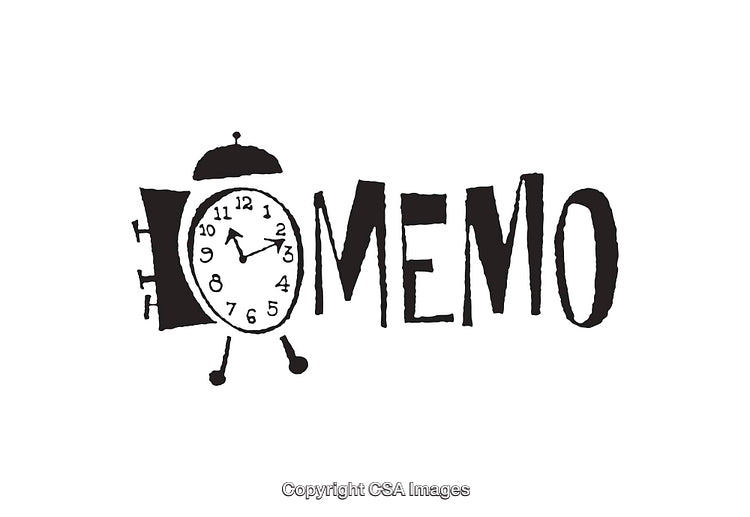 Creative Black and White Illustration of a Clock and the Word Memo