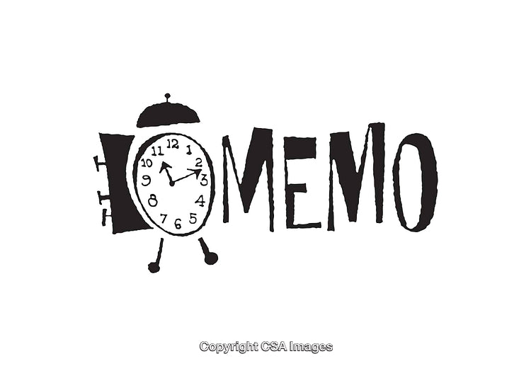 Creative Black and White Illustration of a Clock and the Word Memo