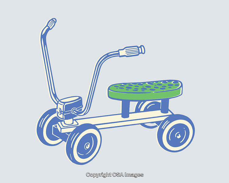 Vintage Tricycle Rendered in Colorful Line Art Illustration Style