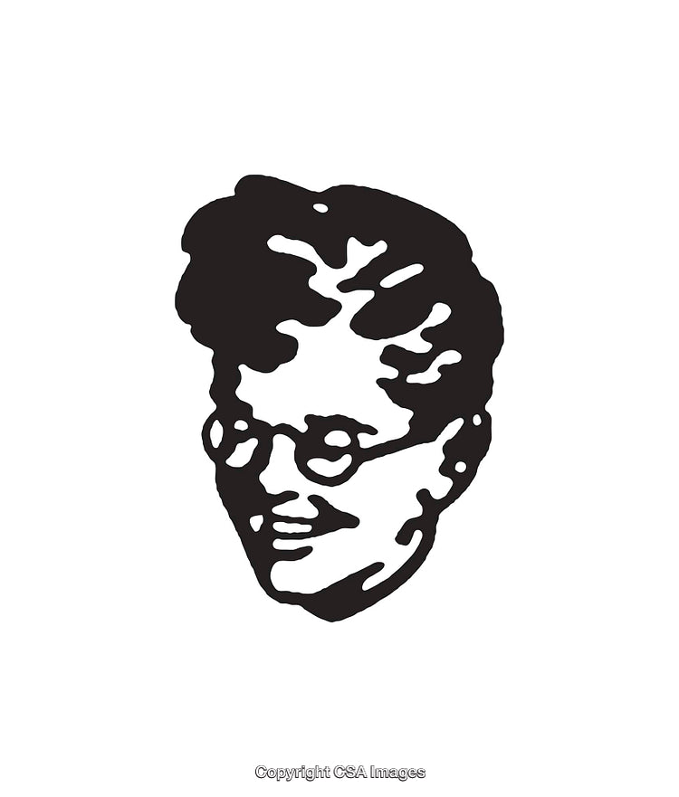 Black And White Line Art of Smiling Person with Glasses