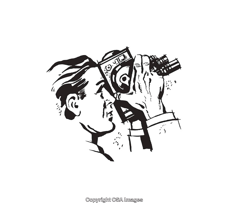 Black And White Line Art Illustration of a Man Operating a Camera