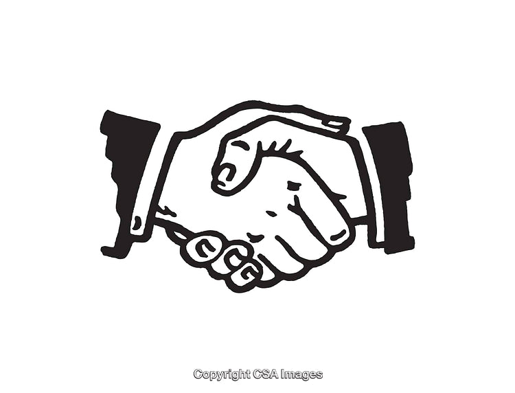 Black and White Handshake Illustration Depicting Trust and Agreement
