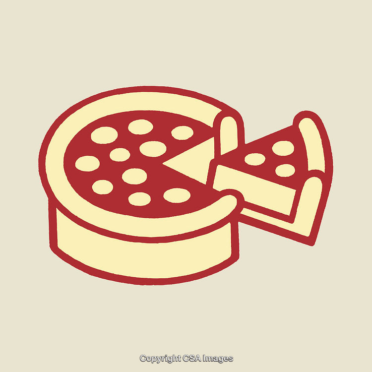 Illustration of a Pizza with Slice Removed Featuring Bold Line Art
