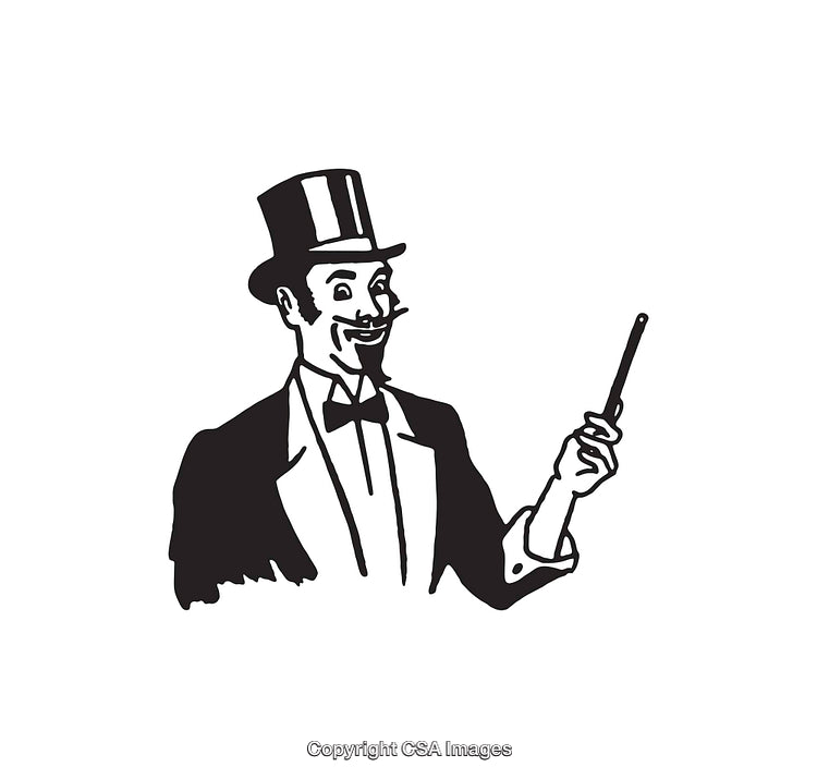 Vintage Illustration of a Gentleman in Formal Attire Holding a Baton