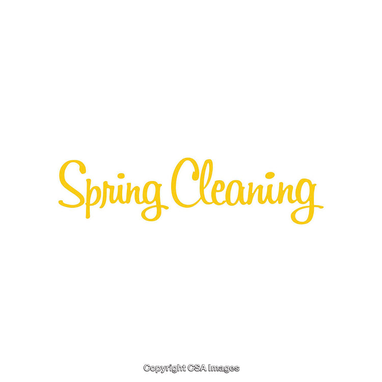 Yellow Calligraphy Text Saying 'Spring Cleaning' on White Background