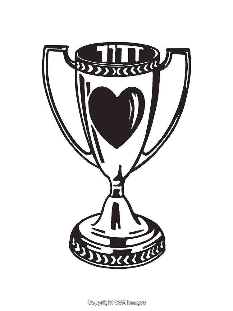 Black And White Line Art Trophy With Heart Symbol