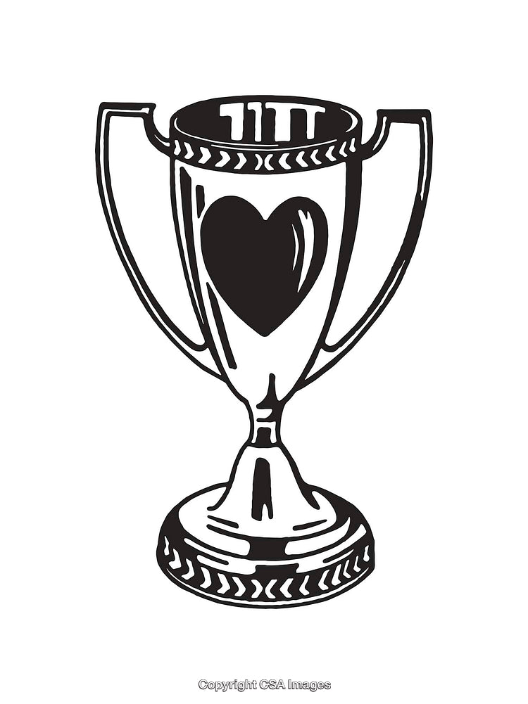 Black And White Line Art Trophy With Heart Symbol