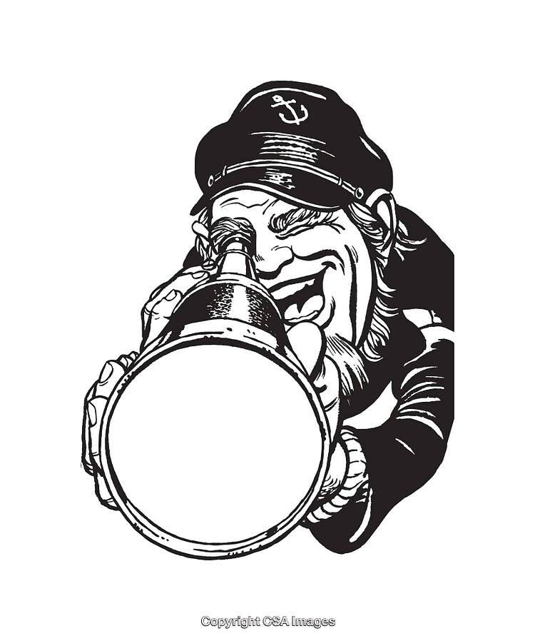 Black and White Line Art of a Sailor with a Spyglass