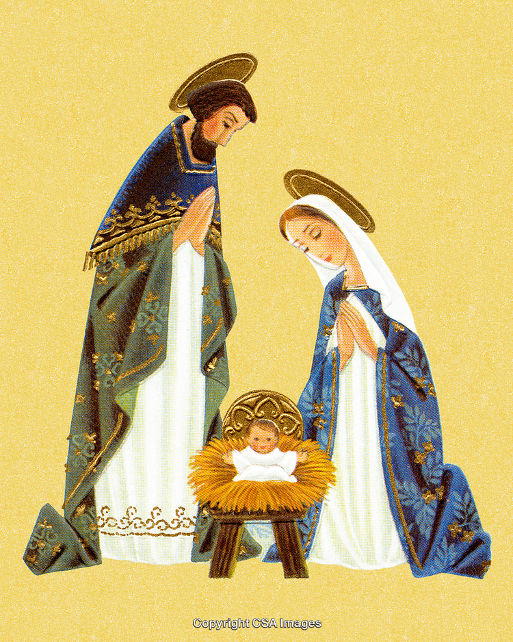Nativity Scene Depicting Mary, Joseph, and Baby Jesus in a Manger Art