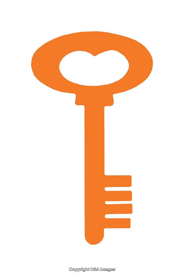 Orange Key Icon with Heart-Shape Cutout, Minimal Design on White Background