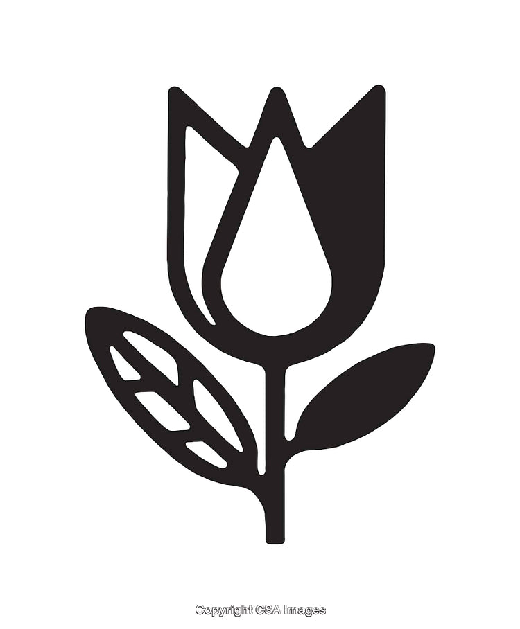 Black and White Minimalist Illustration of a Flower with Leaves