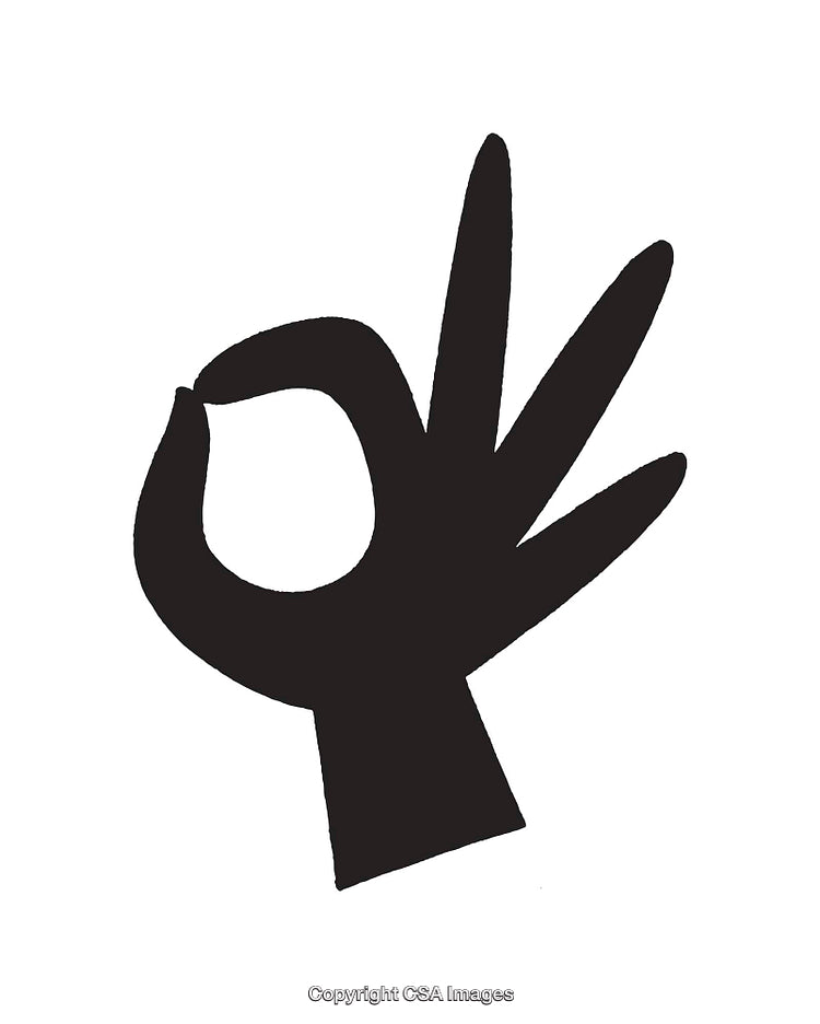 Minimalist Black and White Icon of an OK Gesture With Fingers