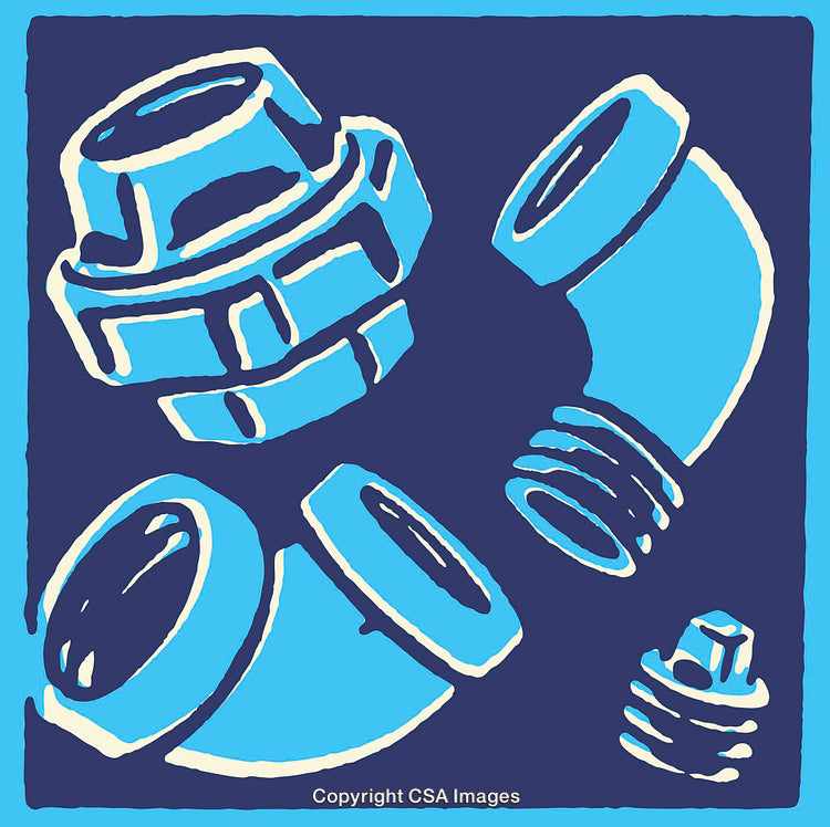 Blue And White Line Art of Plumbing Pipe Fittings In Contrasting Design