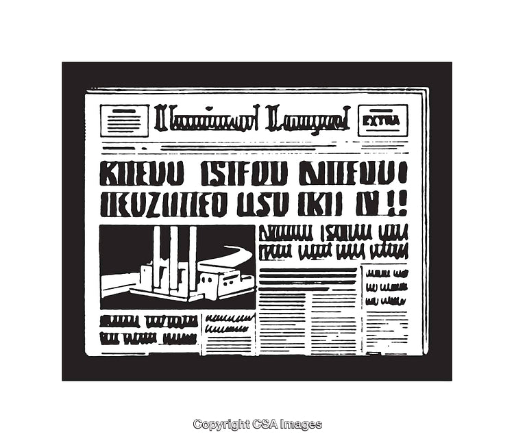 Black And White Line Art Newspaper Illustration Depicting Industrial Scene
