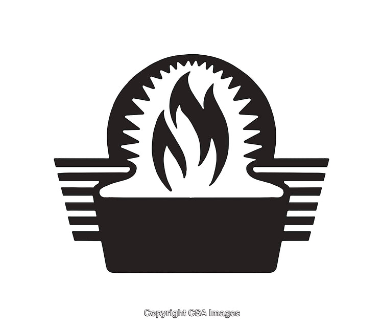 Black and White Stylized Flame Symbol in Bold Line Art