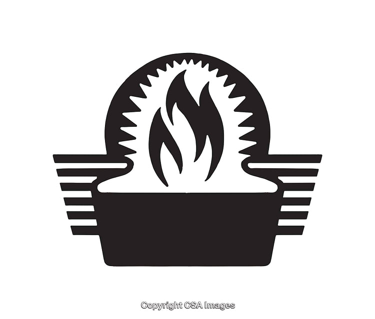 Black and White Stylized Flame Symbol in Bold Line Art