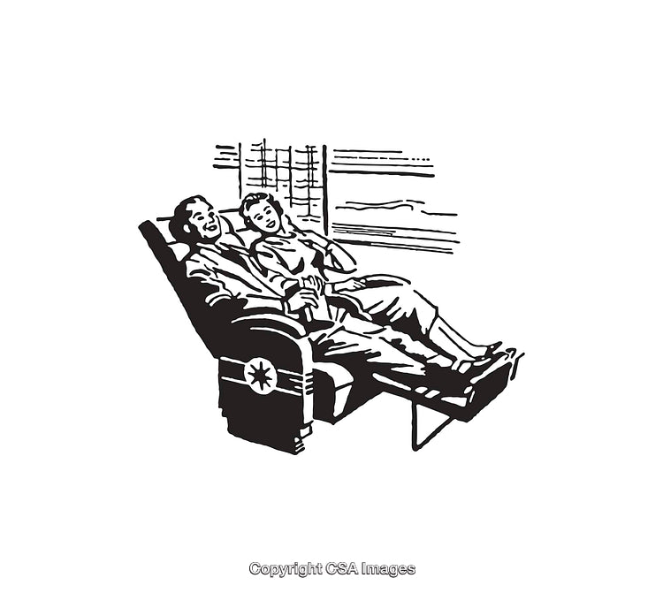 Retro Black And White Line Art of Relaxing Couple Resting Together